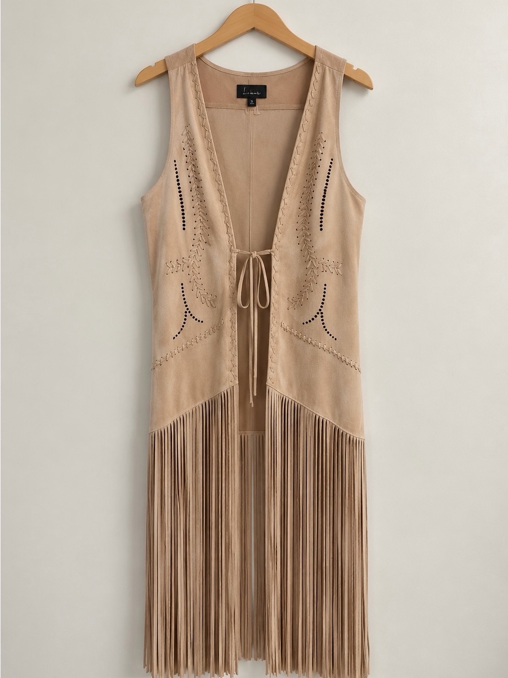 Jessica Simpson Faux Suede Long Fringe Vest – Blush/Taupe – Size M